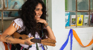 Children's author Yuyi Morales at a Child Aid school in Guatemala.