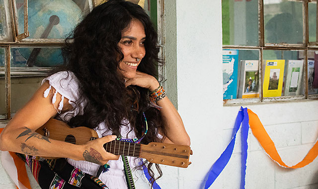 Children's author Yuyi Morales at a Child Aid school in Guatemala.