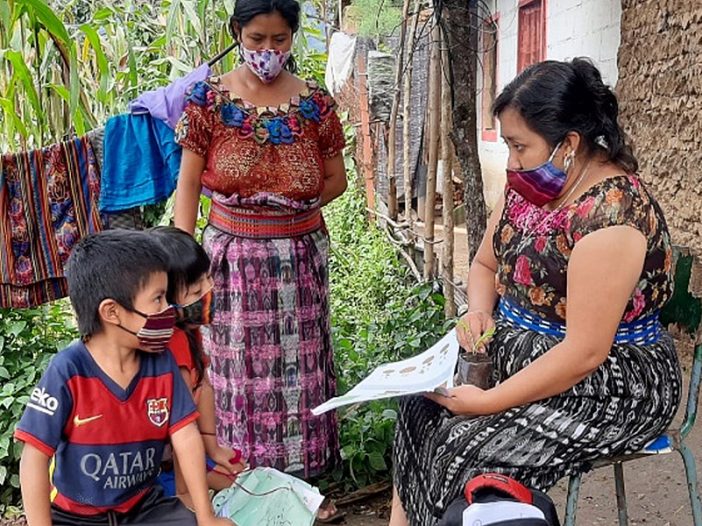 Teacher Teresa Azucena González Tuch visits the home of her students in San Pedro La Laguna, Guatemala.